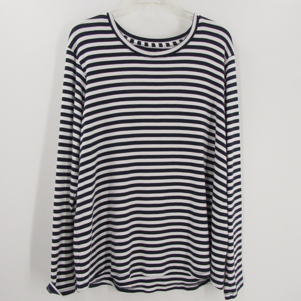 Eddie Bauer Navy/White Striped Crew Neck Tee XXL